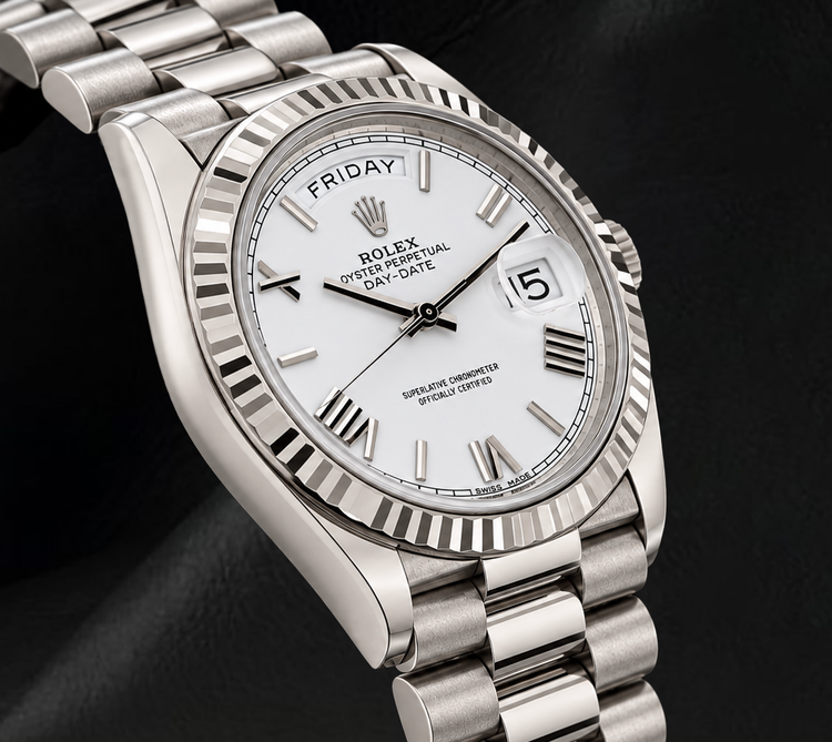 Montre Rolex Day-Date 228239 40 mm Cadran Blanc Chiffres Romains Or Blanc 18 carats