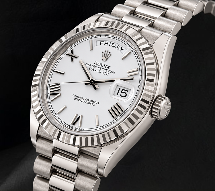 Montre Rolex Day-Date 228239 40 mm Cadran Blanc Chiffres Romains Or Blanc 18 carats