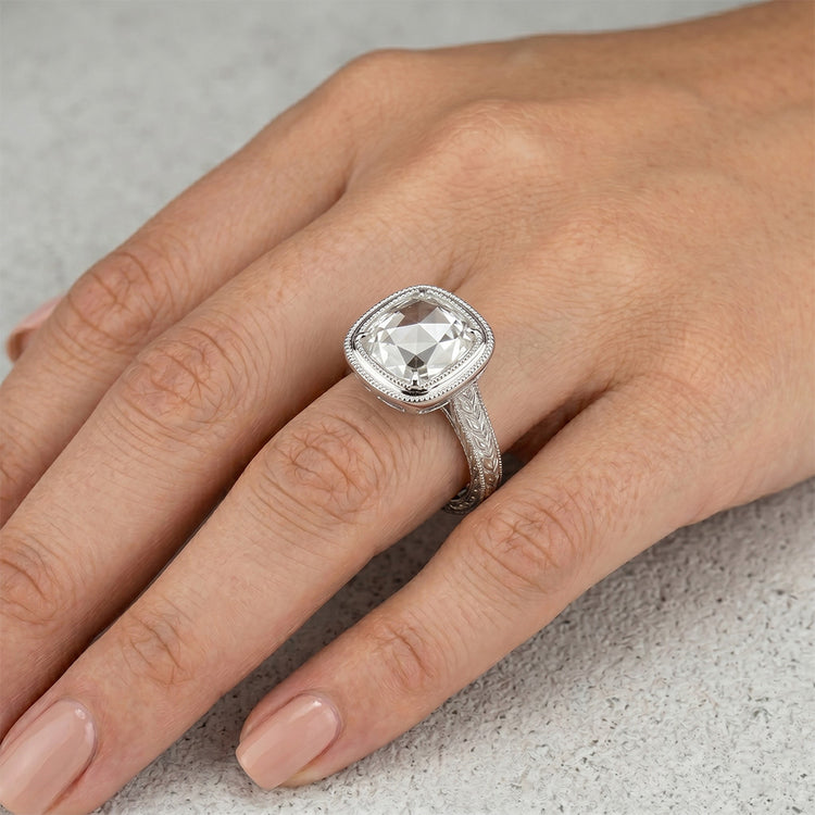 De luxe Taille Rose Diamant Fin Bague Halo – 3,25 carats Or