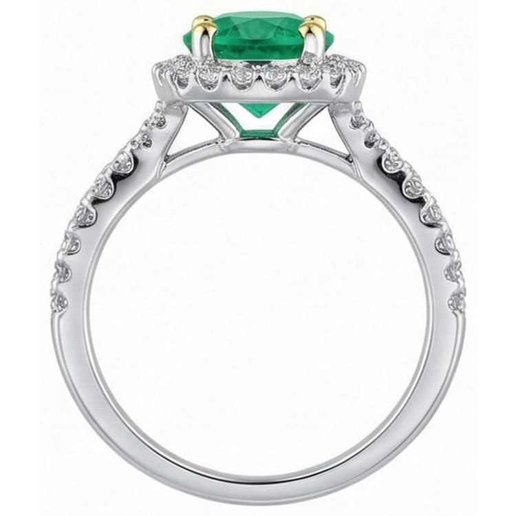 Chatoyant Émeraude Fine Bague Pierre Précieuse 2 carats – vue de dessus