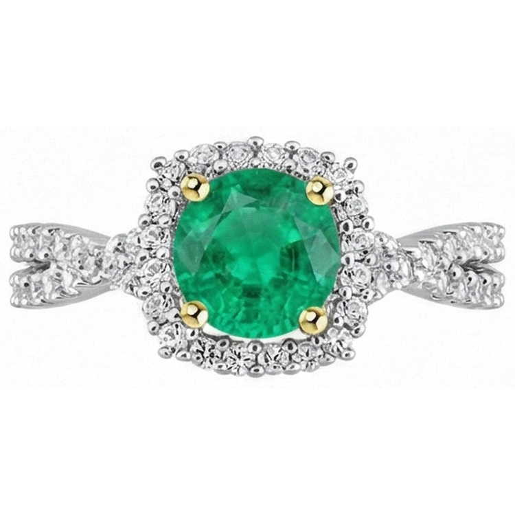 Émeraude Fine Bague Pierre Précieuse 2 carats Or 14K Bicolore – vue d'angle