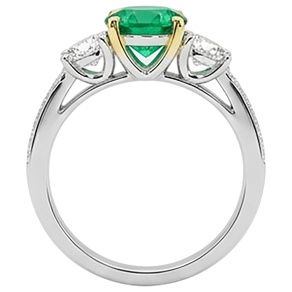 Émeraude Fine Taille Ronde Bague Pierre Précieuse en Or 14K Bicolore – vue de profil
