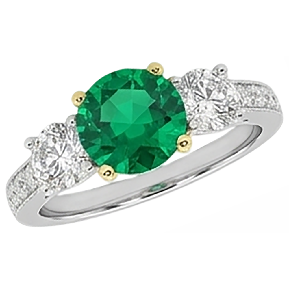 Émeraude Fine Taille Ronde Bague Pierre Précieuse en Or 14K Bicolore – vue de côté