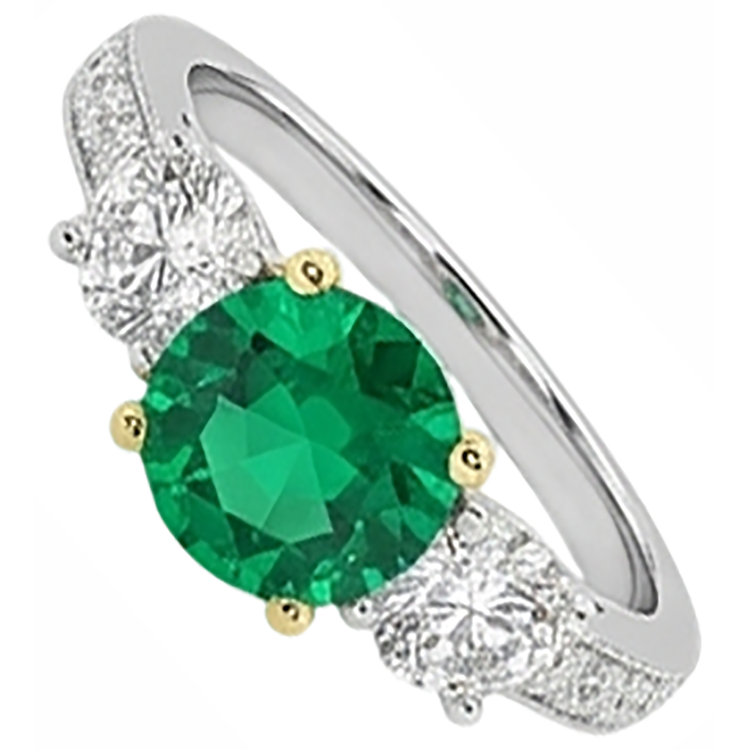 Émeraude Fine Taille Ronde Bague Pierre Précieuse en Or 14K Bicolore – vue d'angle