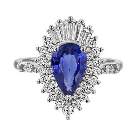 Goutte Saphir Bleu Bleuet bague en Or Blanc 14 Carats – vue principale