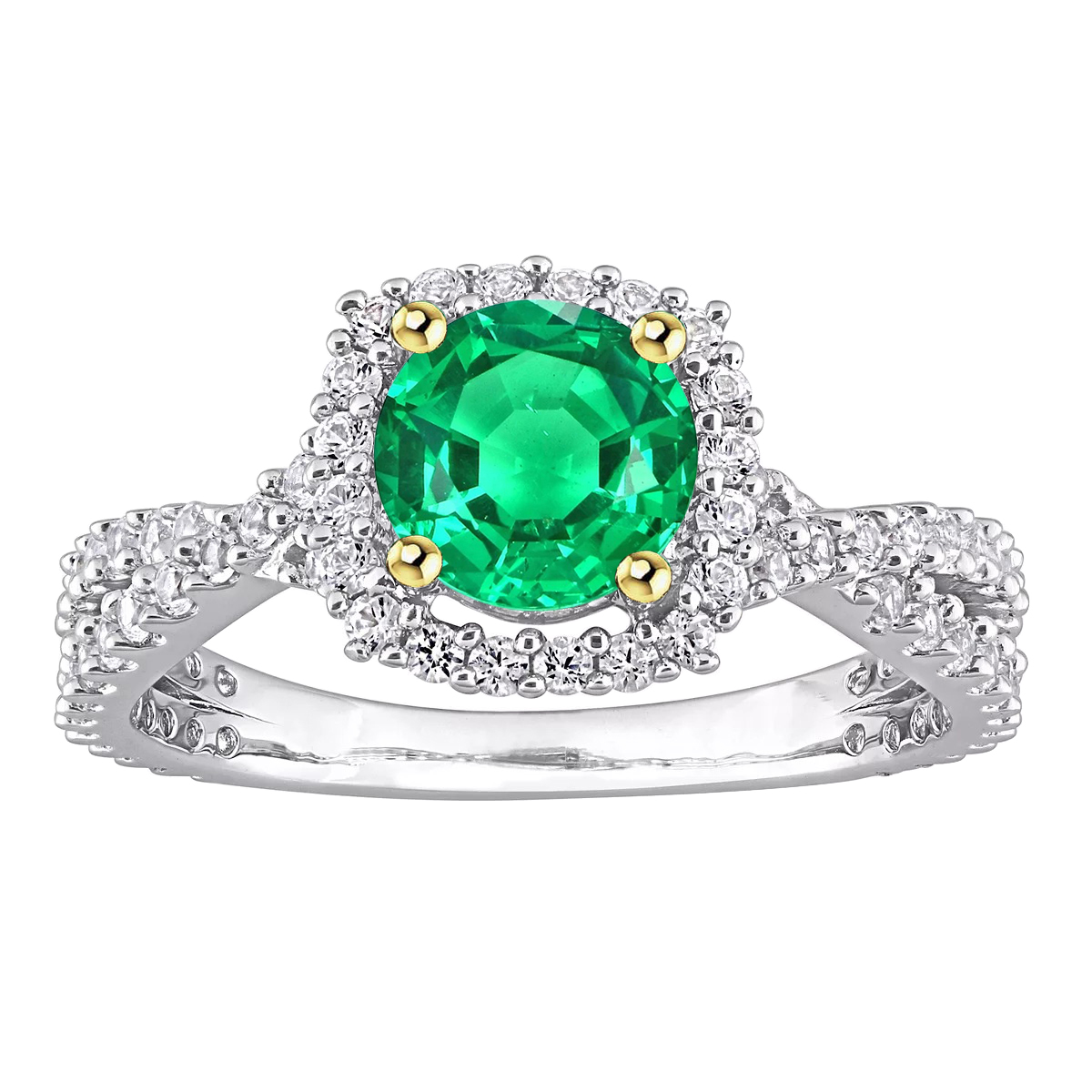 Émeraude Fine Taille Ronde Bague Pierre Précieuse en Or 14K Bicolore – vue principale