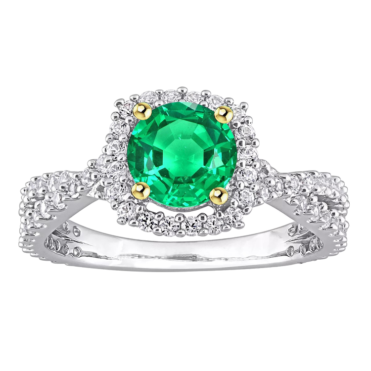 Émeraude Fine Taille Ronde Bague Pierre Précieuse en Or 14K Bicolore – vue principale