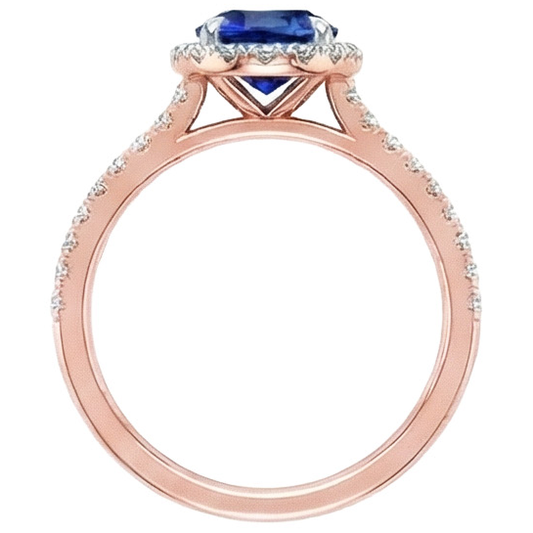 Deux Tons Ensemble de Bagues à Diamants Naturels Extraits des Mines ( et non cultivés en laboratoire ) Halo Saphir Bleu
