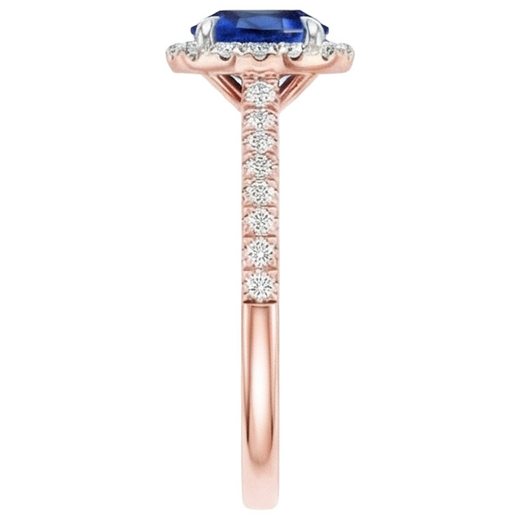 Deux Tons Ensemble de Bagues à Diamants Naturels Extraits des Mines ( et non cultivés en laboratoire ) Halo Saphir Bleu