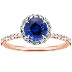 Deux Tons Ensemble de Bagues à Diamants Halo Saphir Bleu