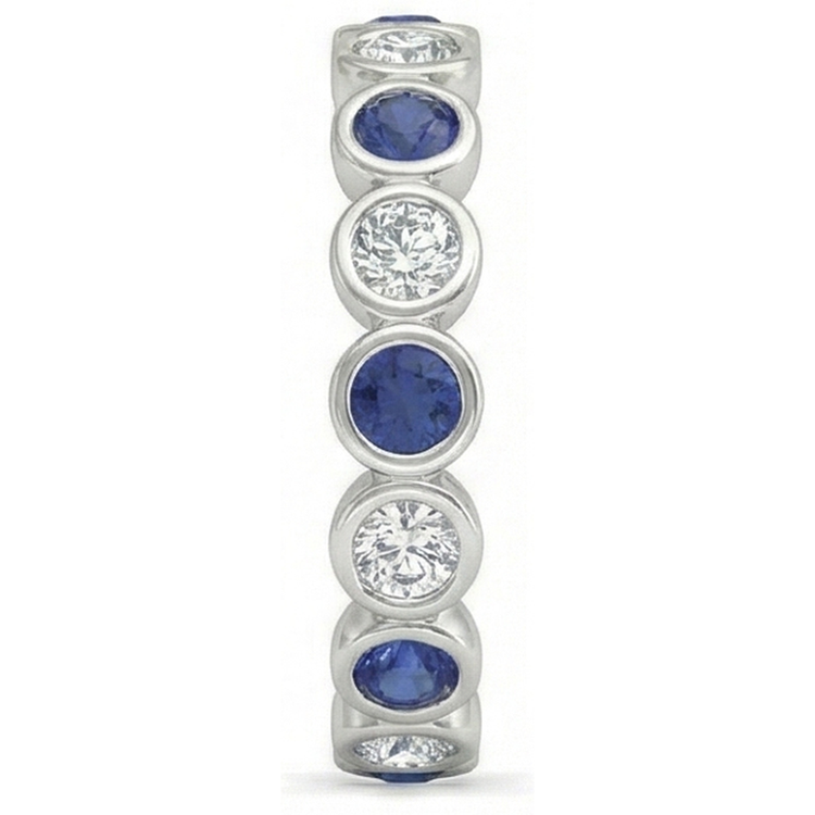 Diamant Naturels Extraits des Mines ( et non cultivés en laboratoire ) Bande d' Éternité 2 Carat Lunette Set Rond Saphir Bleu Dames
