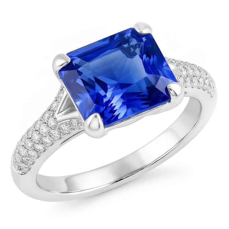 Diamant Bijoux Bague Radiant Saphir Pave Split Shank 4 Carats