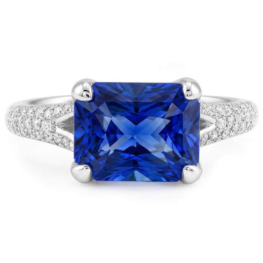 Diamant Bijoux Bague Radiant Saphir Pave Split Shank 4 Carats