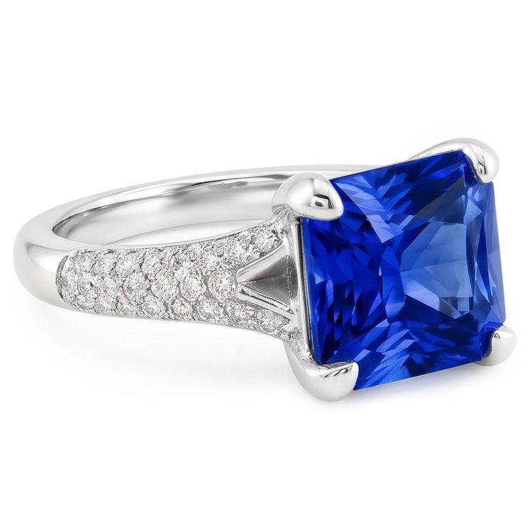 Diamant Bijoux Bague Radiant Saphir Pave Split Shank 4 Carats