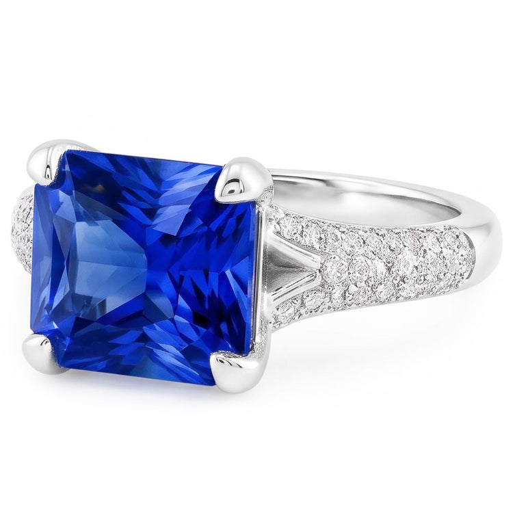Diamant Bijoux Bague Radiant Saphir Pave Split Shank 4 Carats