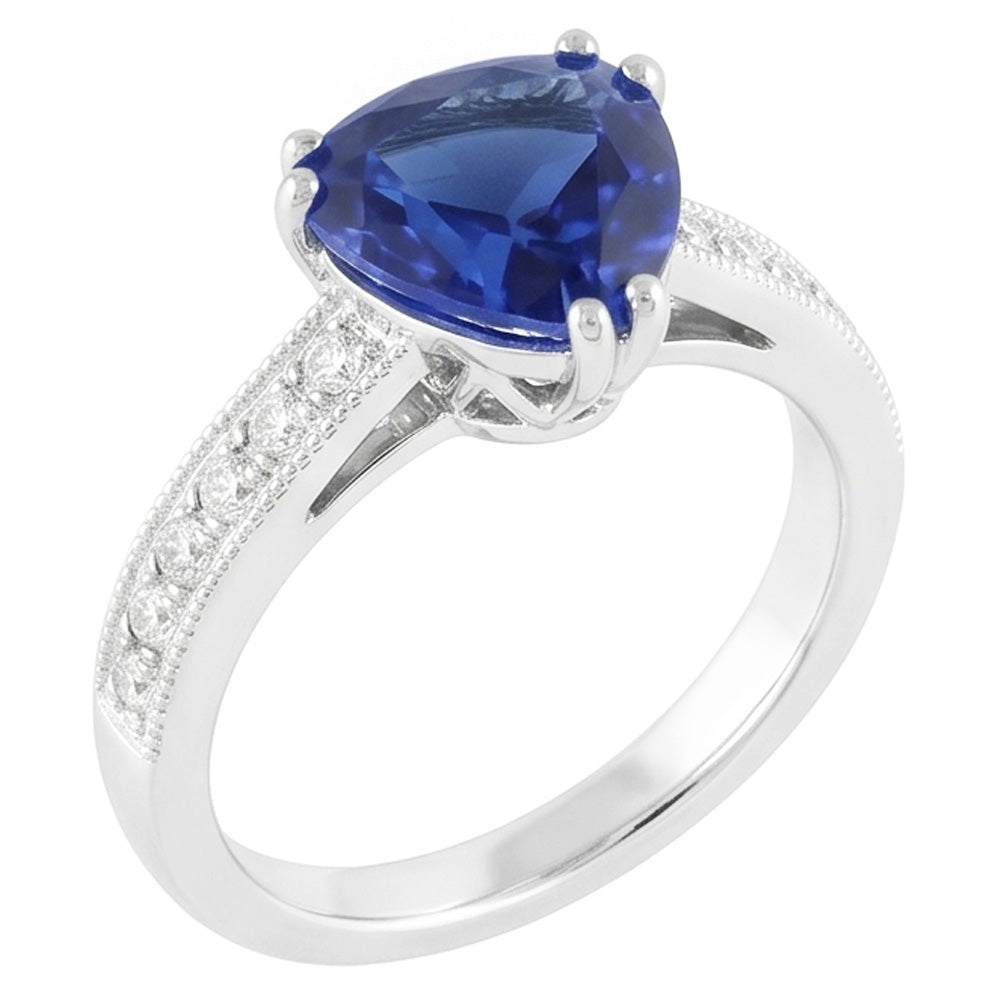 Diamant Bijoux Bague Saphir Bleu Taille Trillion Double Griffe 2 Carats