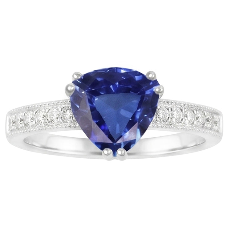 Diamant Bijoux Bague Saphir Bleu Taille Trillion Double Griffe 2 Carats