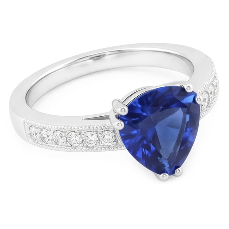 Diamant Bijoux Bague Saphir Bleu Taille Trillion Double Griffe 2 Carats