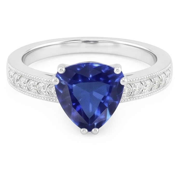 Diamant Bijoux Bague Saphir Bleu Taille Trillion Double Griffe 2 Carats