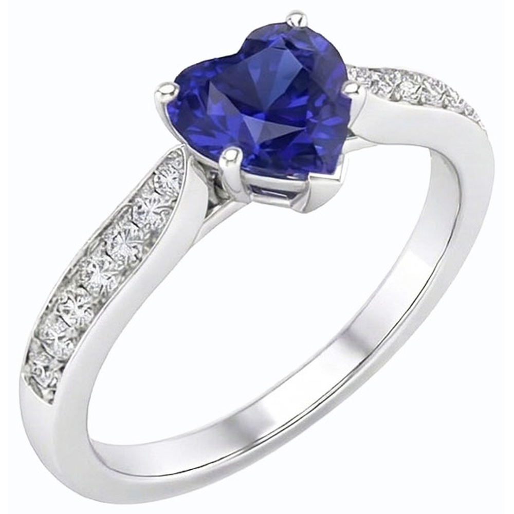 Diamant Bijoux Coeur Ceylan Bague Saphir 2.50 Carats Accentué