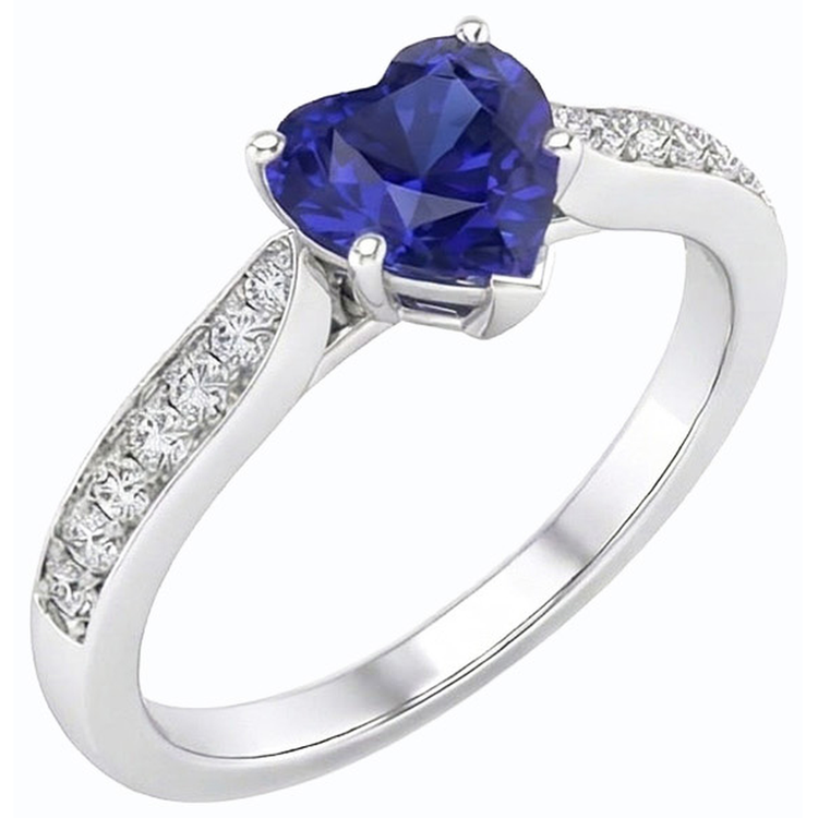 Diamant Bijoux Coeur Ceylan Bague Saphir 2.50 Carats Accentué