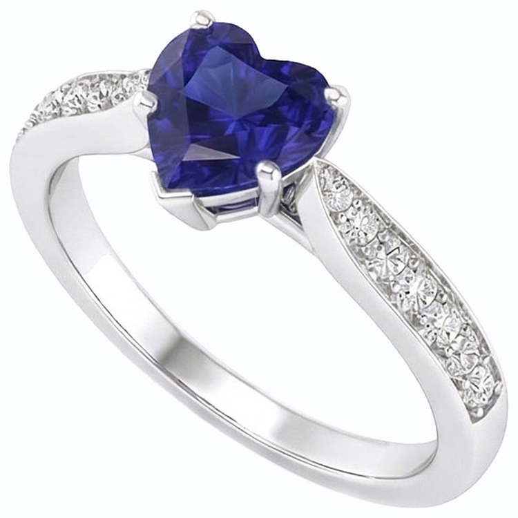 Diamant Bijoux Coeur Ceylan Bague Saphir 2.50 Carats Accentué