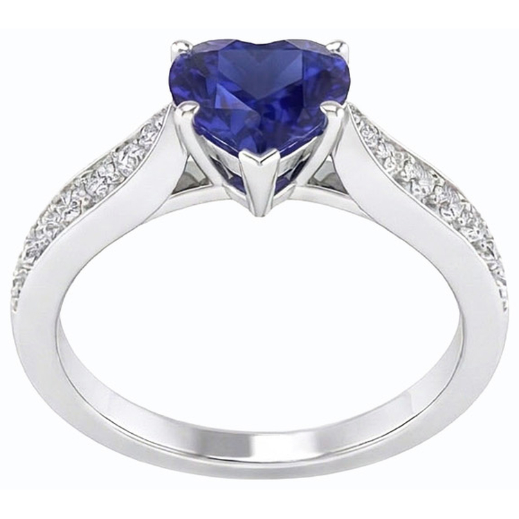 Diamant Bijoux Coeur Ceylan Bague Saphir 2.50 Carats Accentué