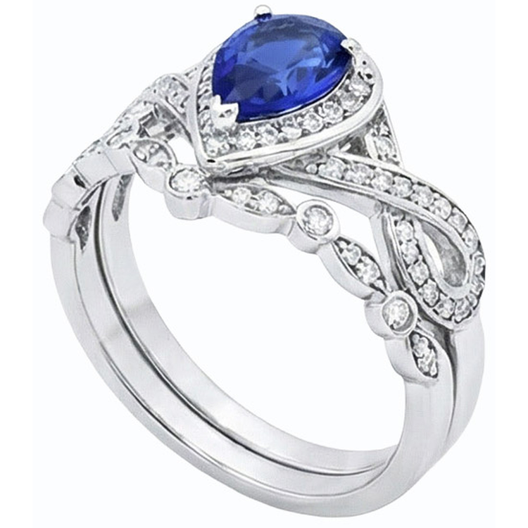 Diamant Ceylan Saphir Alliance Ensemble Couronne Style 3.50 Carats