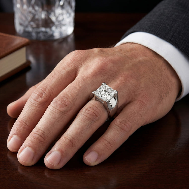 Diamant Fin Certifié IGI Bague Homme 3 carats en Or 14K Blanc