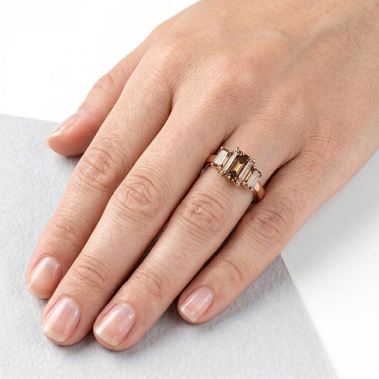 Diamant Fin Diamant Champagne Désert Bague Trilogie – 3,50