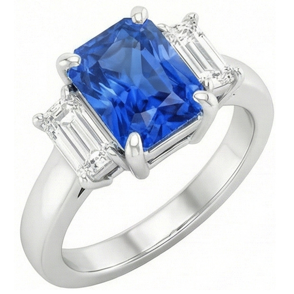 Diamant Gemme Bijoux 2 Carats Ceylan Saphir Bague Prong Baguettes