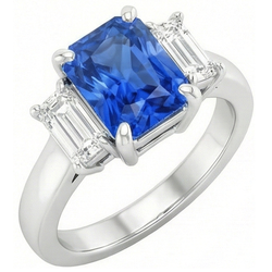 Diamant Gemme Bijoux 2 Carats Ceylan Saphir Bague Prong Baguettes