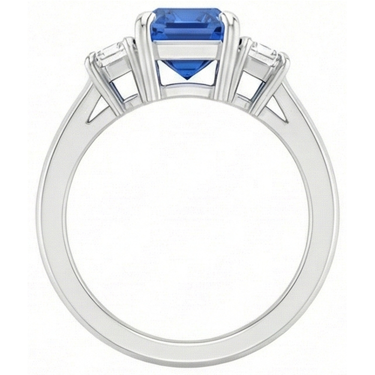 Diamant Gemme Bijoux 2 Carats Ceylan Saphir Bague Prong Baguettes