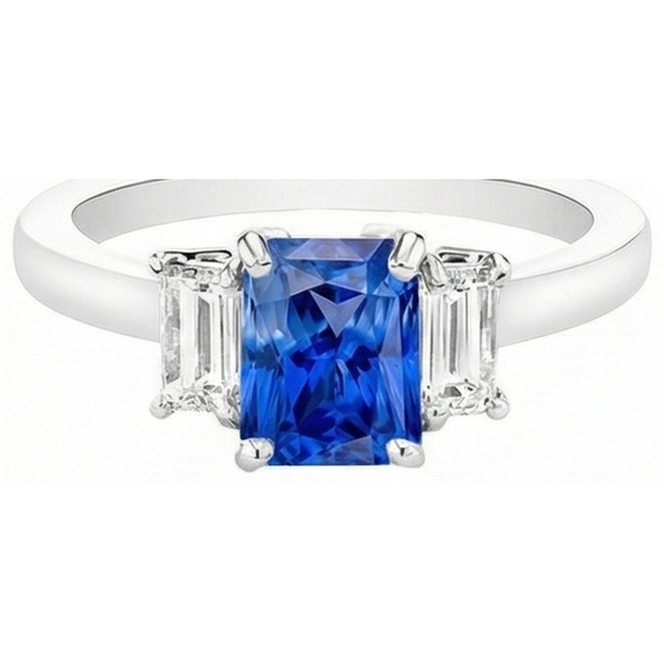Diamant Gemme Bijoux 2 Carats Ceylan Saphir Bague Prong Baguettes