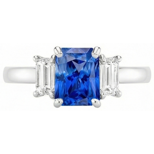 Diamant Gemme Bijoux 2 Carats Ceylan Saphir Bague Prong Baguettes