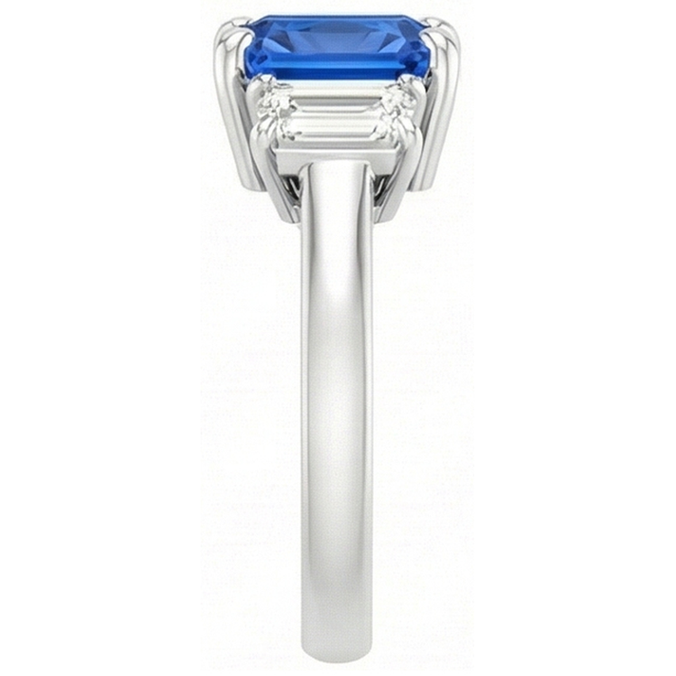 Diamant Gemme Bijoux 2 Carats Ceylan Saphir Bague Prong Baguettes