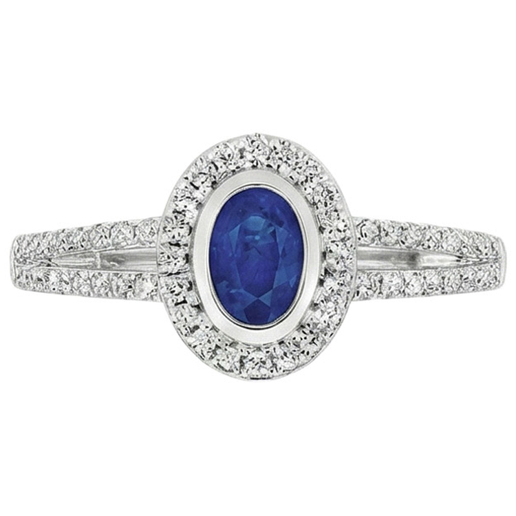 naturel oval saphir 2.50carats bague vue de profil