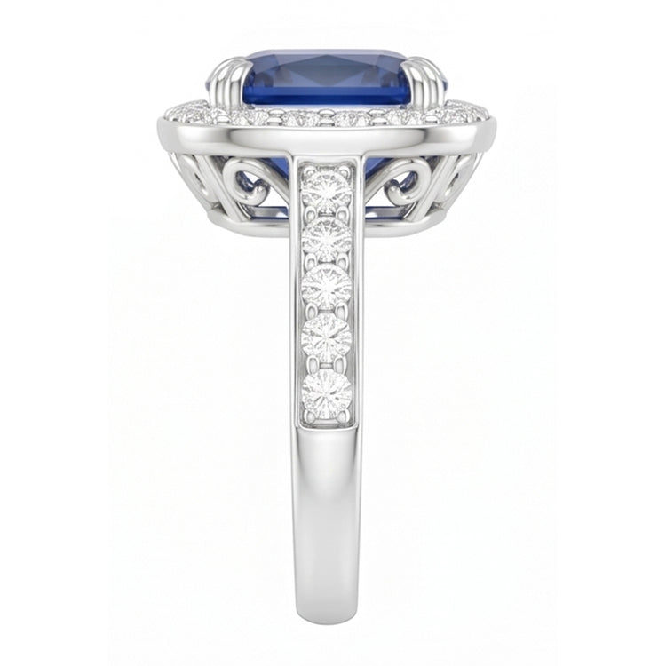 Diamant Halo Cushion Ceylan Saphir Bague Pavé Or 3.50 Carats