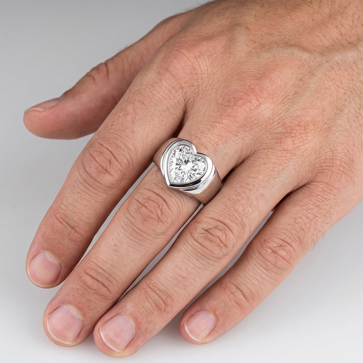 Diamant Heart Bague pour Homme – 4 carats en Or Blanc 14 Carats