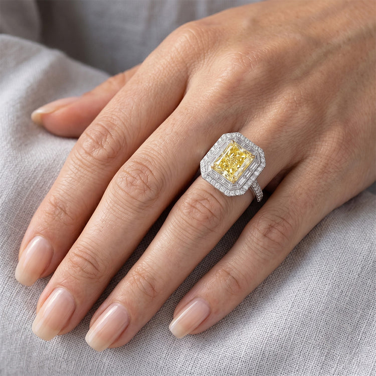 Diamant Jaune Canari Bague Halo – Pavé 2,50 carats Or Bicolore
