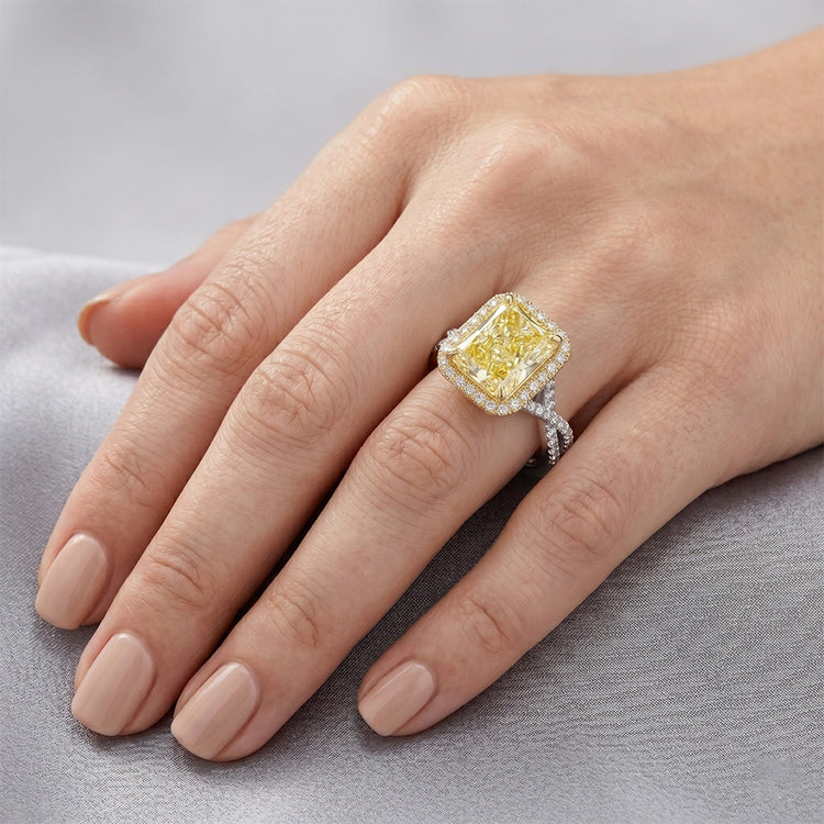 Diamant Jaune Canari Pavé Bague – 3 carats en Or Bicolore 14