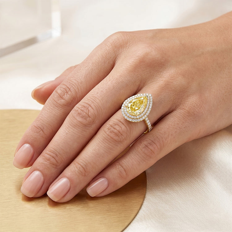 Diamant Jaune Fancy taille Goutte Bague Joaillerie 2 carats – Or