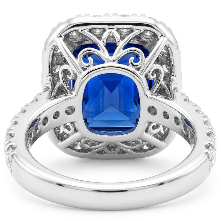 Diamant Rond Halo Radiant Bleu Saphir 4 Carats Or Blanc 14K