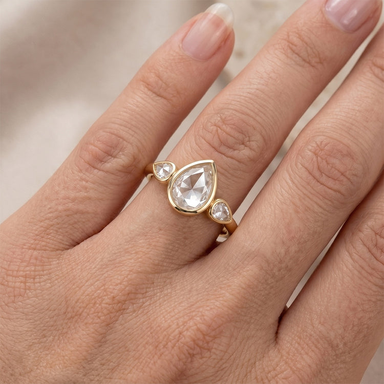 Diamant Taille Rose Bague Trilogie 1,50 carats en Or 14K Jaune