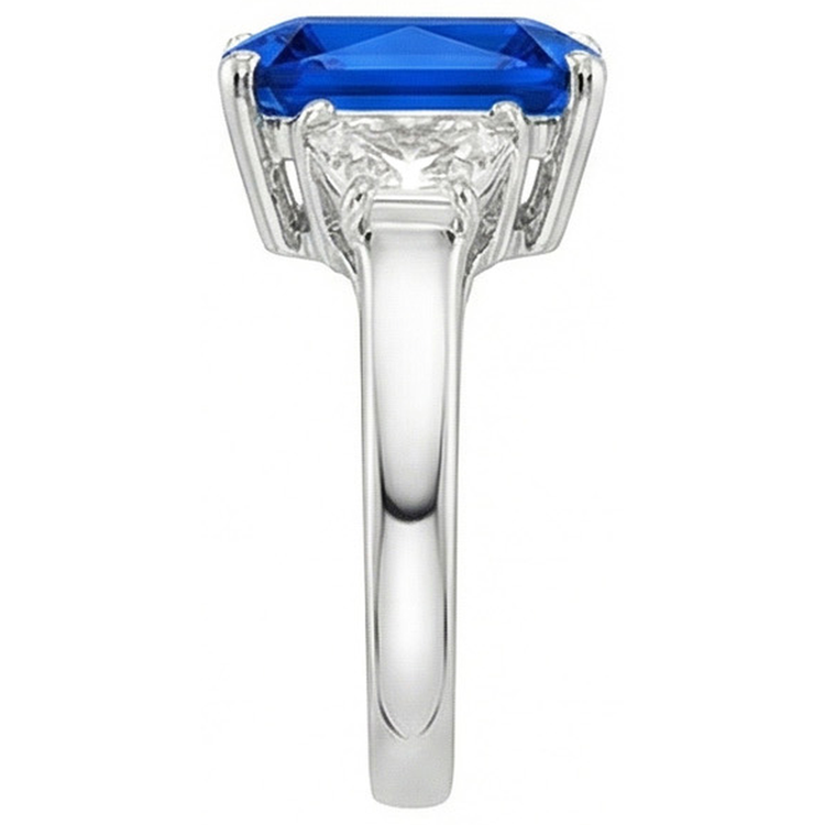 Diamant trapèze 3 pierres et saphir Srilanka taille radiant 4 carats