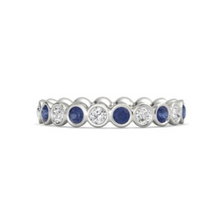 Diamant Bande d' Éternité 2 Carat Lunette Set Rond Saphir Bleu Dames