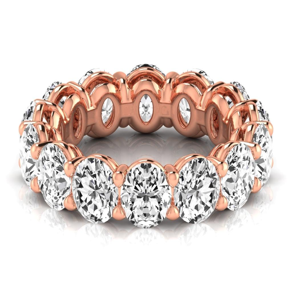 Diamant Ovale 10,50 Ct Or Rose Bande d'Eternite Naturel Diamant Bijoux