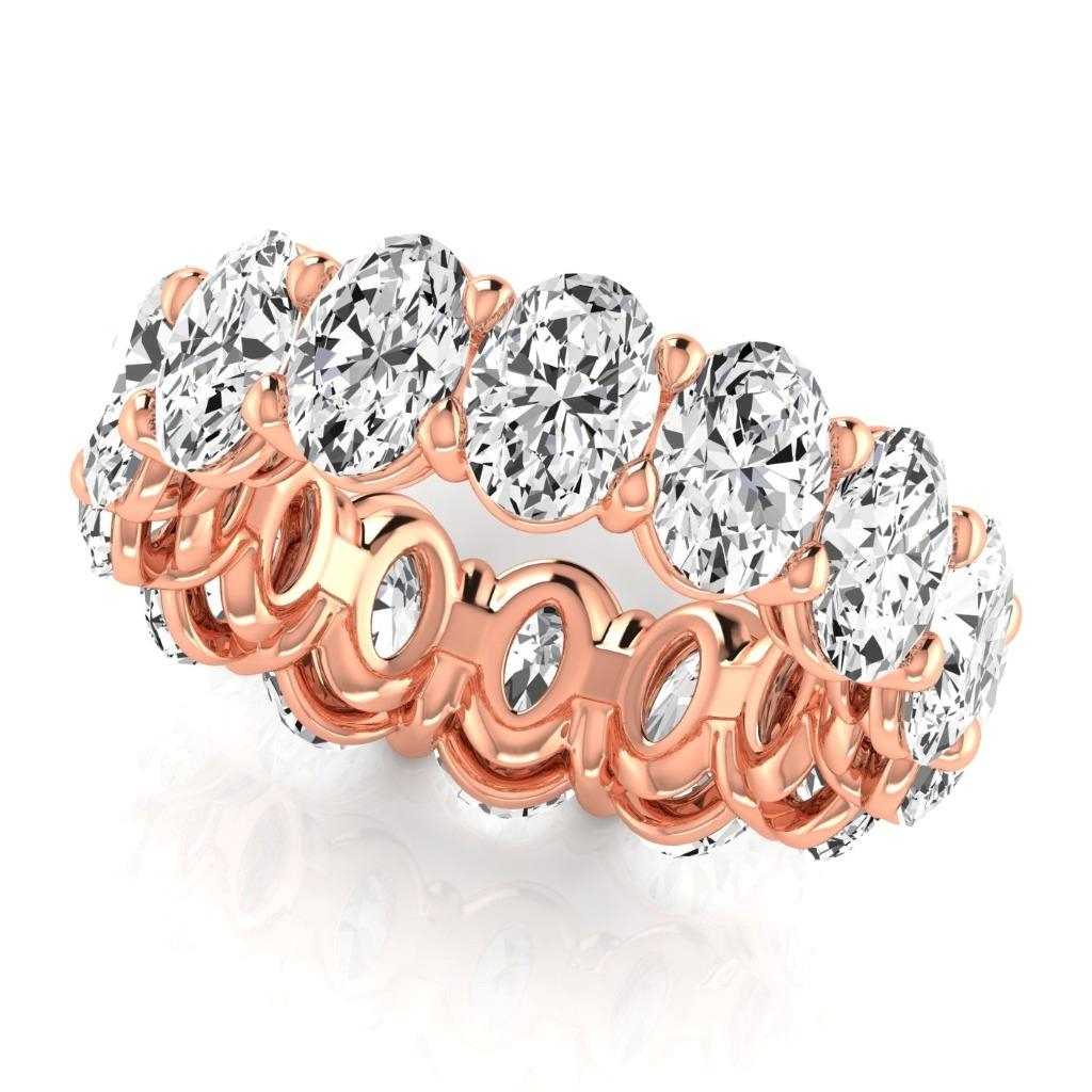 Diamant Ovale 10,50 Ct Or Rose Bande d'Eternite Naturel Diamant Bijoux