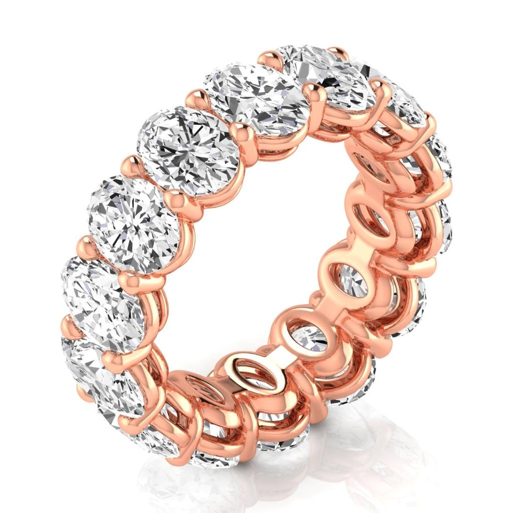 Diamant Ovale 10,50 Ct Or Rose Bande d'Eternite Naturel Diamant Bijoux