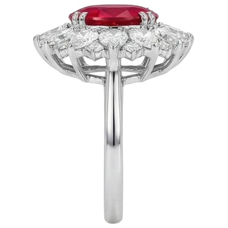 Diamants ronds et taille poire avec bague en rubis 17.75 ct en or blanc 14K